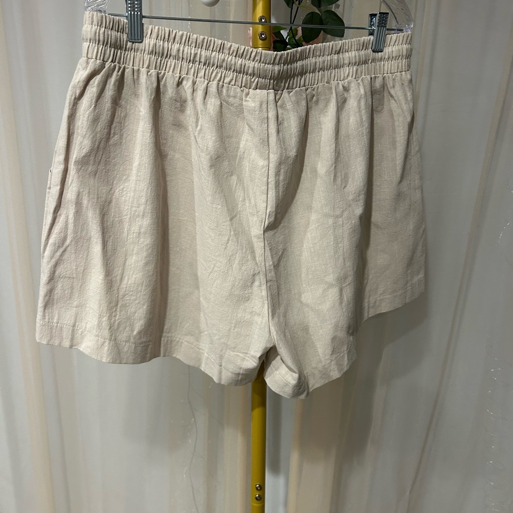 Beige 2 Piece Cotton Set XXL NWT Button Down Shirt Drawstring Shorts - Picture 7 of 8
